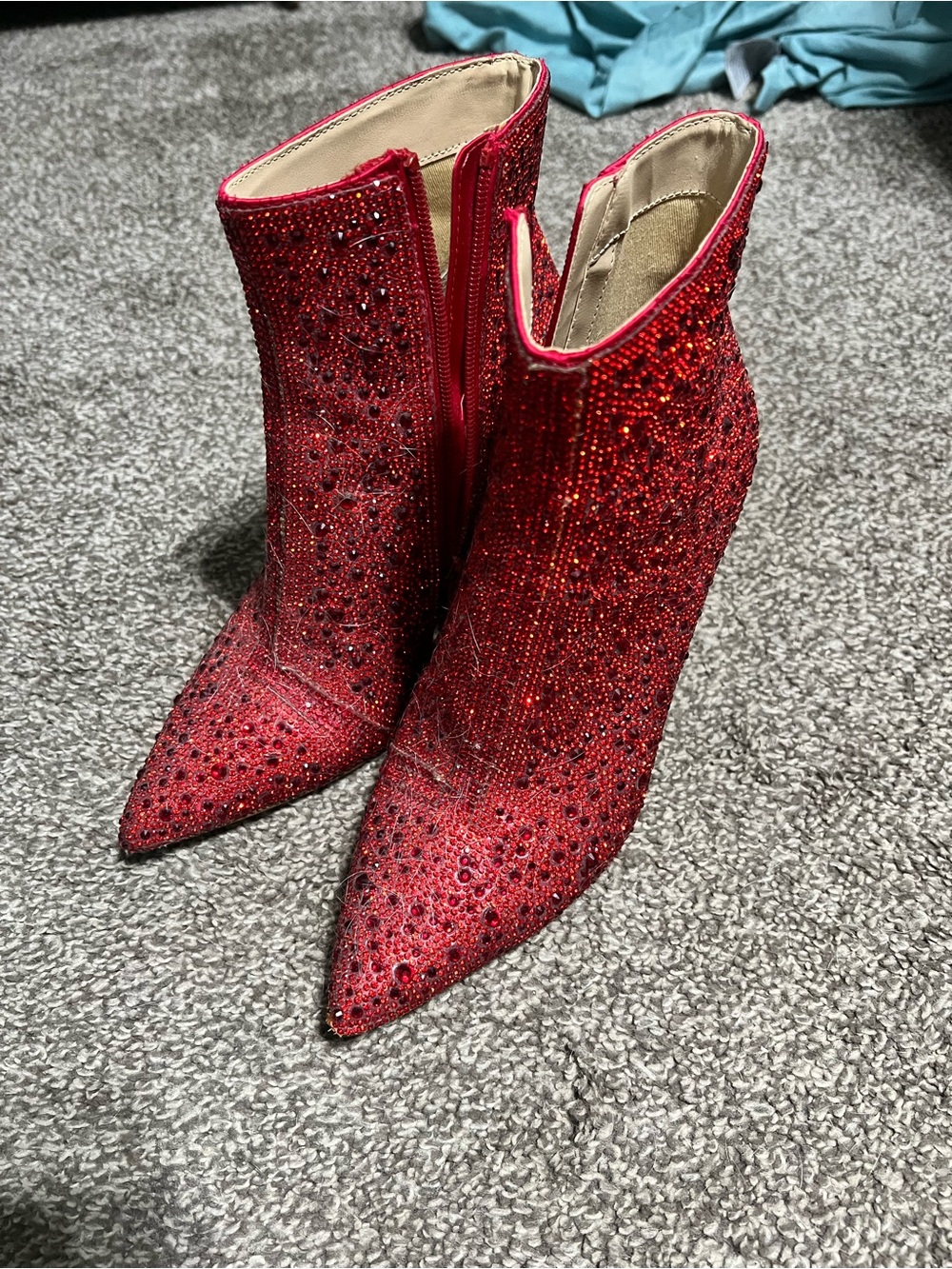 Betsey Johnson Red Crystal-Embellished Pointed Ankle Boots